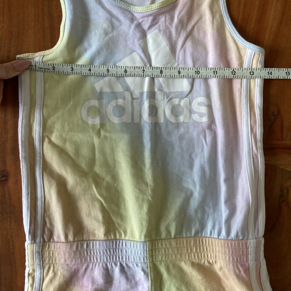adidas romper shorts tank top iridescence ombre rainbow pink pastel girl M 10/12 - Picture 10 of 13